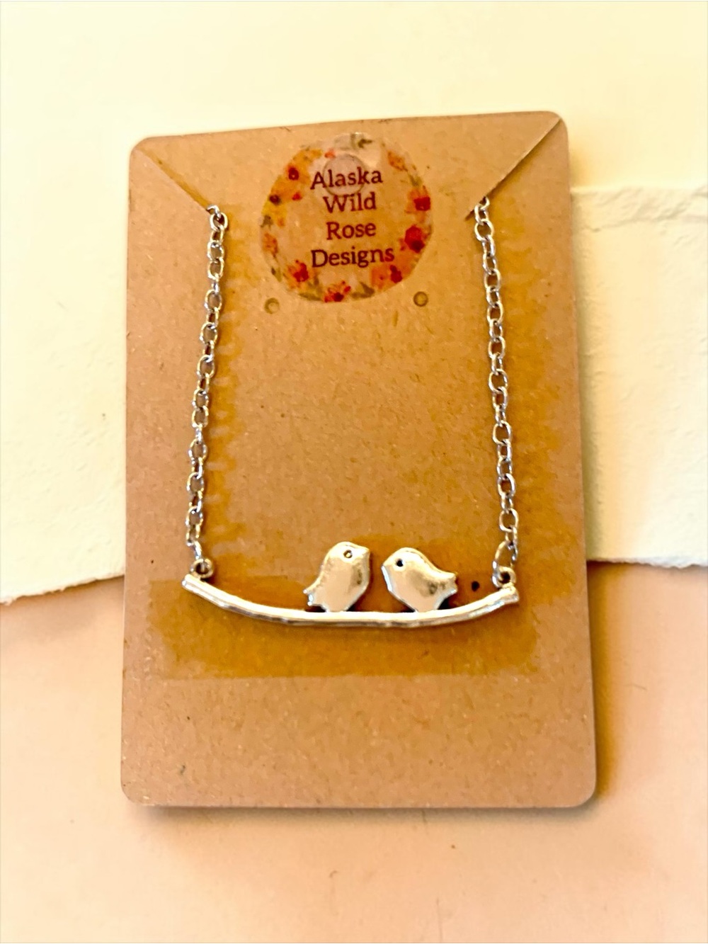 Silver-tone Bird Pendant Necklace - Cute Two Bird Design. Handmade.